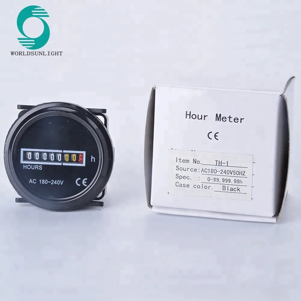 TH-1 7 digit round hour meter DC 10V-60V AC 220-240V 0.3W round hour meter insert type engine mechanical hour meter