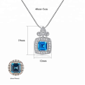 Gioielli personalizzati pietre preziose 925 in argento Sterling gioielli quadrati <span class=keywords><strong>zaffiro</strong></span> <span class=keywords><strong>e</strong></span> <span class=keywords><strong>diamanti</strong></span> rettangolari ciondolo collane - Product Image 2