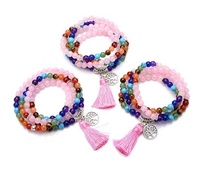 6mm quarzo rosa naturale con ciondolo nappa albero della vita Mala preghiera 108 meditazione guarigione 7 Chakra perline bracciali collana