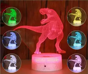 Lampu Malam Led Bentuk Dinosaurus 3D, Lampu Malam Led Ilusi 3D Berdiri 16 Warna Dasar Retak USB dengan Lampu Malam Hewan Remote Hadiah Ulang Tahun Anak Natal