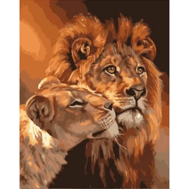 Peinture sur toile Huile Mâle Lion, femme Lion Peinture Par Numéros Kits Peinture À L'huile Sur La Toile Toile Impression Salon
