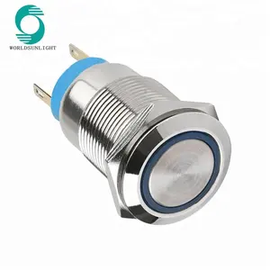 19mm BLEU LED 3V 5V 12V 24V 220V Étanche En Acier Inoxydable Voiture Auto Métal Momentané Interrupteur À Bouton-Poussoir