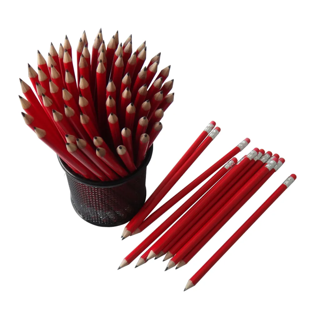 Personalized Custom Logo Printing Red Color Round Triangle Hexagonal Shape HB 2B Lead Standard Pencils
