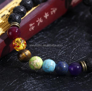 JTBR1001 braccialetto di perline colorate perline di pietra naturale Yoga energia curativa vulcanica pietra lavica 7 bracciale diffusore di Chakra - Product Image 4