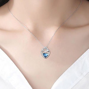 Madre tema joyería 925 plata esterlina corazón cristal mamá colgante collar para mujer - Product Image 1