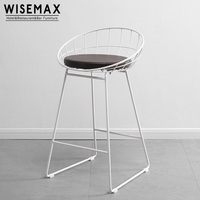 Chaise de bar en acier inoxydable dorée avec coussin Bertoia WISEMAX Vente en gros design simple de luxe Tabouret de bar pour hôtel club