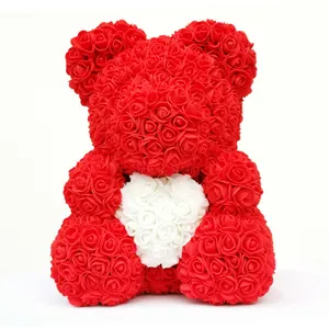 Wholesale High Quality Valentines day gift Artificial Flower Red Rose Bear With Heart