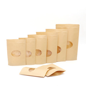 Bolsa de papel con cierre de cremallera para embalaje de alimentos kraft, forrada de plástico, con <span class=keywords><strong>ventana</strong></span> ovalada - Product Image 1
