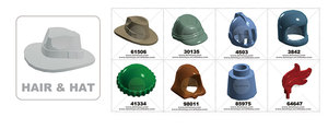 Piezas de bloques de construcción de plástico para manualidades, Minifig, sombrero de cabeza, estilo Outback de ala ancha (Fedora) 61506 (n. ° 88410) - Product Image 5