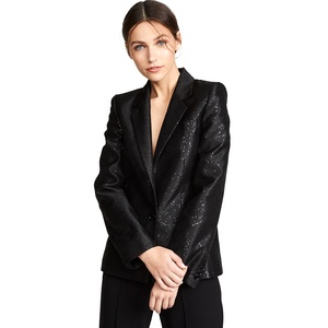 Customized Logo Black Shinny <strong>Sequin</strong> Business Suits Women Latest Fashion Solid Pattern Formal Blazer <strong>Jacket</strong> <strong>Plus</strong> <strong>Size</strong> Button - Product Image 6