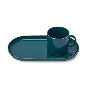 New arrival green black color exquisite porcelain coffee cup saucer sets for party