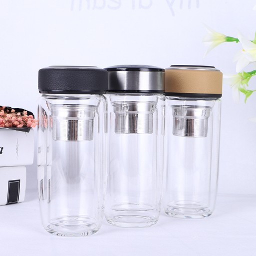 Double Wall Glass Tea Tumbler With Strainer For Loose Leaf Insulated Travel Coffee Mug