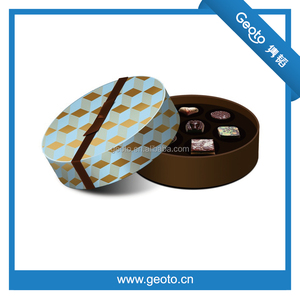Modelo redondo rejilla papel impreso caja de regalo de chocolate personalizado praliné caja de papel con ahogan cinta - Product Image 2