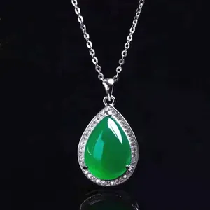 Green Jade Jewelry In 925 Silver Natural Chrysoprase 17mm Pendant Necklace