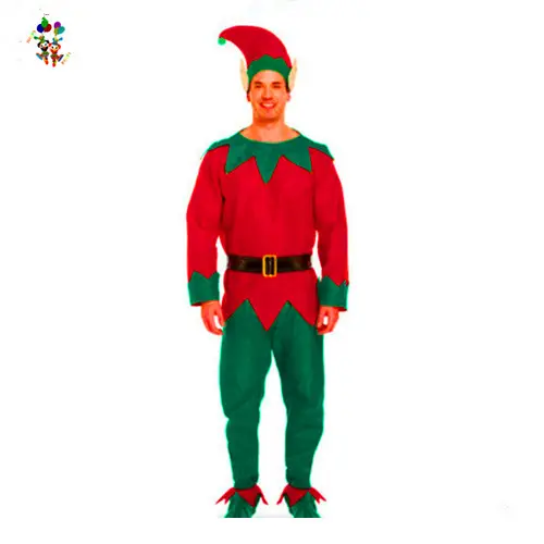 Дешевые фетр для рождественской вечеринки Санта помощник мужские изумрудно-зеленым, бело-серые костюмы HPC-2951