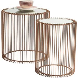 Nordic <strong>Small</strong> Metal Wire Copper Painting Nesting Round End Coffee <strong>Table</strong> with <strong>Glass</strong> Top Set - Product Image 1