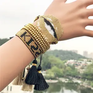 Hot Sale 3 Cái Vàng Đính Cườm Kiss Lip Miyuki Bracelet Hạt Giống Hạt Bracelet Trang Sức Unisex Điều Chỉnh Chuỗi Vòng Tay Bán Buôn