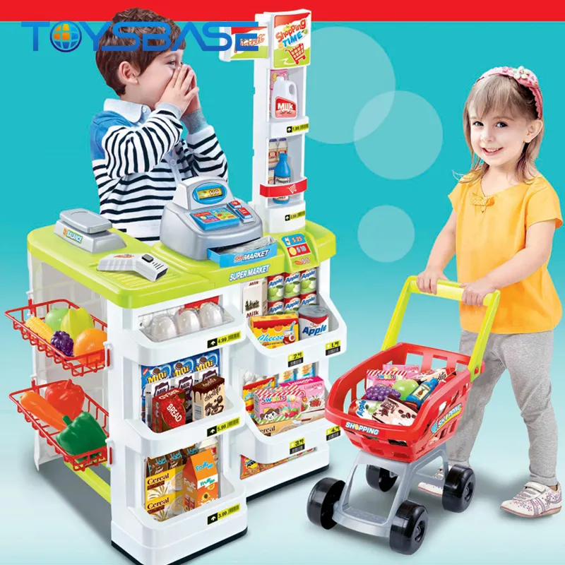Supermarket Cashier Desk Shopping Trolley Child Toy Game