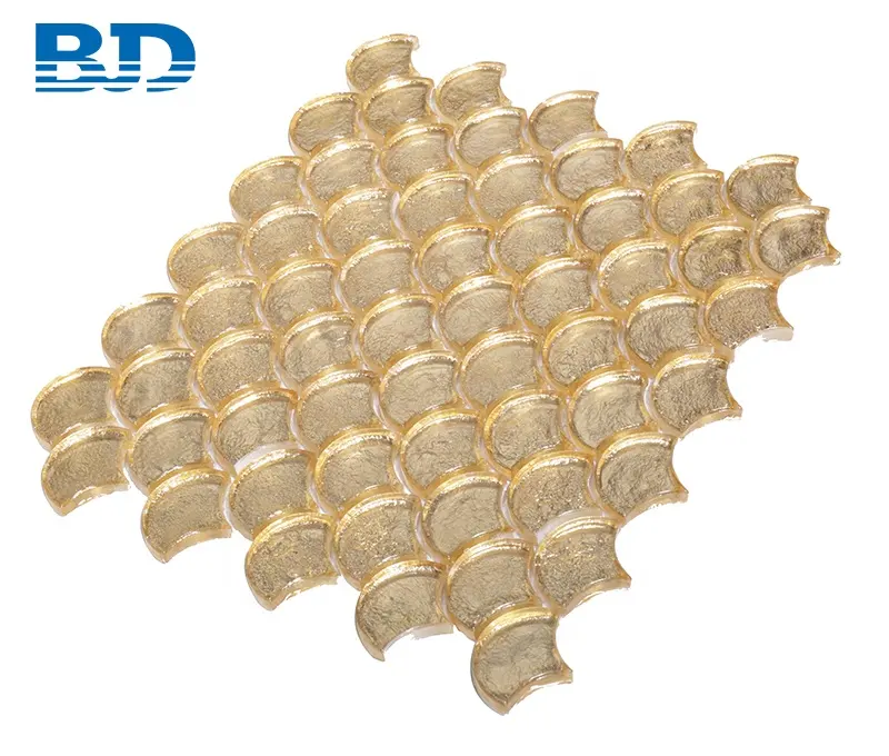 Gloss Gold Foiled Fish Scale Glass Mosaic Tile