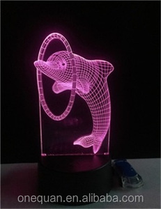 Luz creativa de la noche del LED que destella 3D lámpara de la ilusión del delfín del delfín del LED - Product Image 1