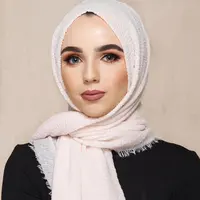 Hijab en coton à petites franges simples doux et résistant, écharpe de 100x190cm, foulard populaire très grand pour l'enrouler