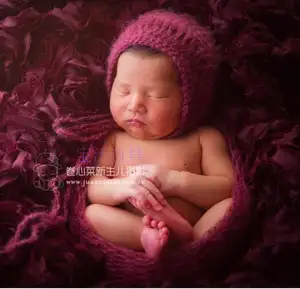 Hand knit mohair hat and wrap set Newborn soft bonnet Crochet baby mohair wrap outfit Newborn photography props