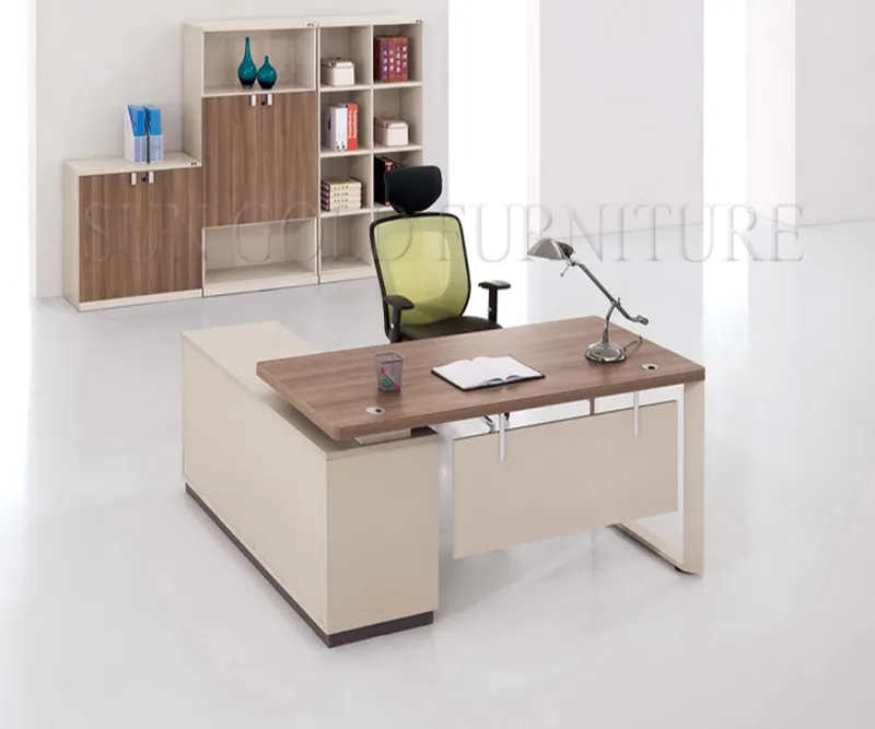 modern office commercial office furniture manager boss CEO home wooden computer working L shape metal leg office desk