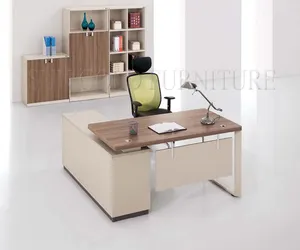 Modern ofis ticari ofis mobilyaları yöneticisi patron CEO ev ahşap bilgisayar çalışma L şekli metal bacak ofis masası