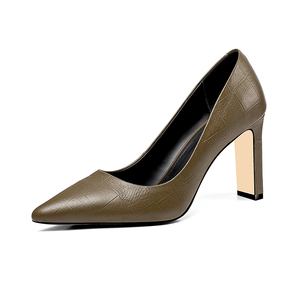 Conception Simple Dames Chaussures À Talons Hauts Épais En Cuir Véritable Pompes Chaussures Glisser Sur Des Chaussures Pour Femmes Talons Hauts Chaussures OEM - Product Image 3