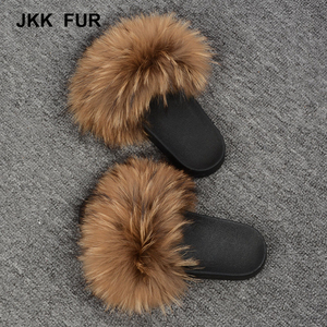 Calidad estable <span class=keywords><strong>mapache</strong></span> suave sandalias mujeres al por mayor zapatillas color natural fur slides - Product Image 3