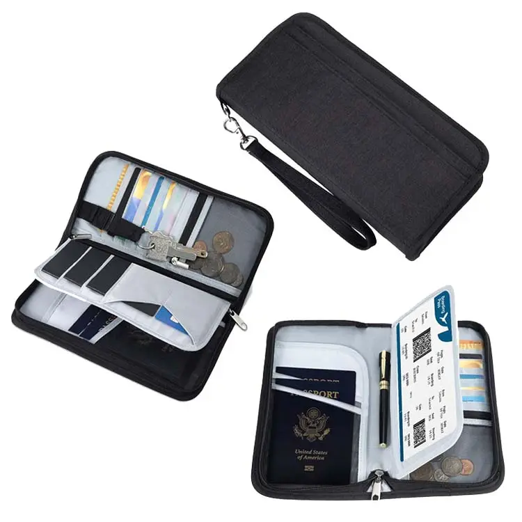 Haute qualité durable RFID blocage famille portefeuille de voyage porte-passeport