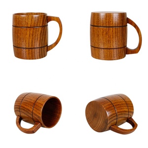 Classical Natural Jujube Wood Handmade <strong>Large</strong> Beer <strong>Mug</strong> with Handle - Product Image 5