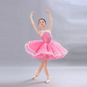 Falda de tutú de Ballet de lentejuelas rosa brillante, Ropa de baile de niña encantadora, traje de baile de tricota rosa - Product Image 2