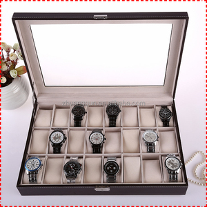 Boîte <span class=keywords><strong>de</strong></span> <span class=keywords><strong>rangement</strong></span> pour montres à bracelet pour <span class=keywords><strong>homme</strong></span> en cuir PU noir à 24 emplacements Grande capacité avec couvercle en verre - Product Image 6
