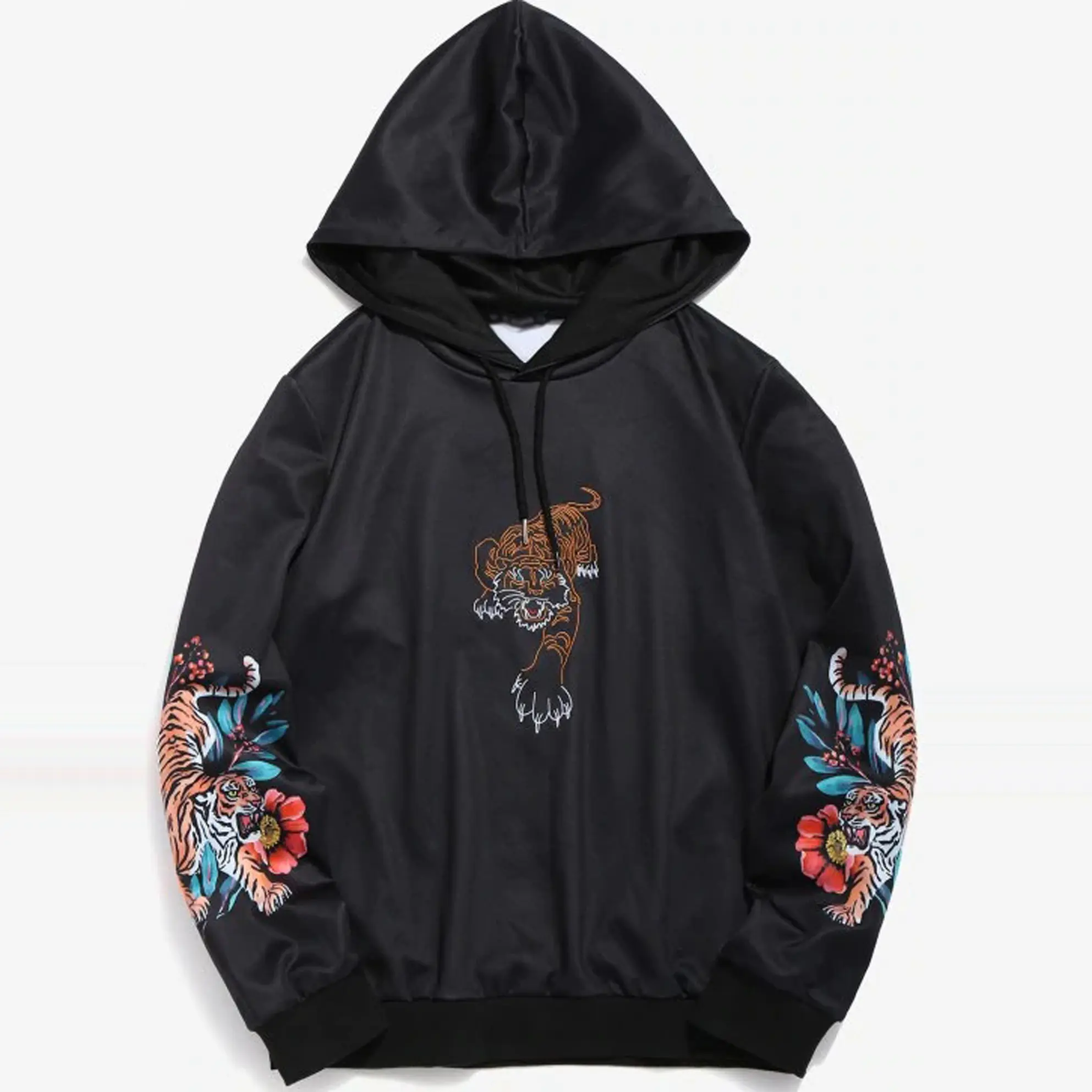 2019 yeni varış kazak nakış siyah erkekler hoodie kaplan baskı ile