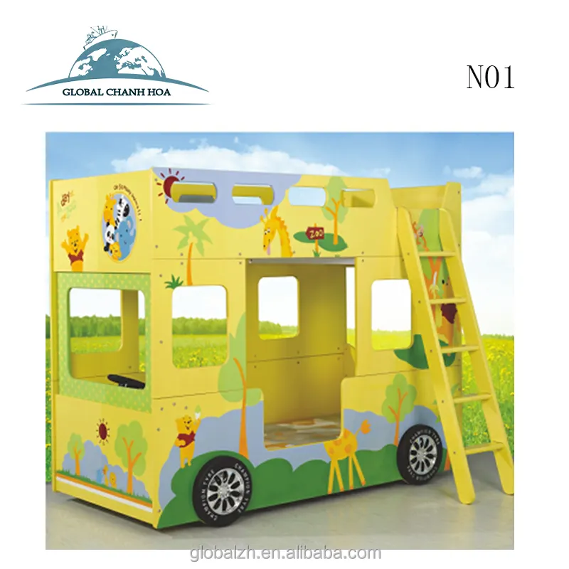 Cama de autobús de dos pisos con parte superior abierta moderna de Mdf para niños