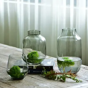 Xuanbixuan — Vases gris transparents de rangement de fleurs, Vase d'arrangement de fleurs en verre fait à la main, décoration de Table Unique et moderne, centre de Table 16x22 cm
