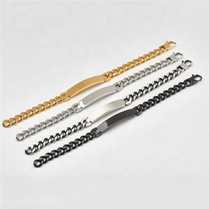 Bracelet en acier inoxydable plaqué <span class=keywords><strong>or</strong></span> classique Yiwu Aceon, maillons de type curb, différentes largeurs, courbé, vierge pour <span class=keywords><strong>gravure</strong></span> - Product Image 1