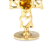 Crystocraft Figurine de croix en cristal plaqué or, style chrétien, art populaire, décorée de taillages brillants, objet religieux européen de collection