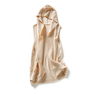 Maglioni Casual grigio senza maniche con cappuccio autunno <span class=keywords><strong>donna</strong></span> <span class=keywords><strong>Beige</strong></span> Cardigan frontale a punto aperto - Product Image 2