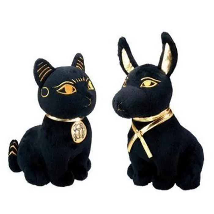 Ägyptisches schwarzes goldenes Stofftier-Katzen-Anubis-Spielzeug