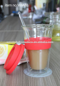 Double paroi en verre tasse de <span class=keywords><strong>caf</strong></span>é avec couvercle et <span class=keywords><strong>gel</strong></span> de silice, garder au chaud - Product Image 1