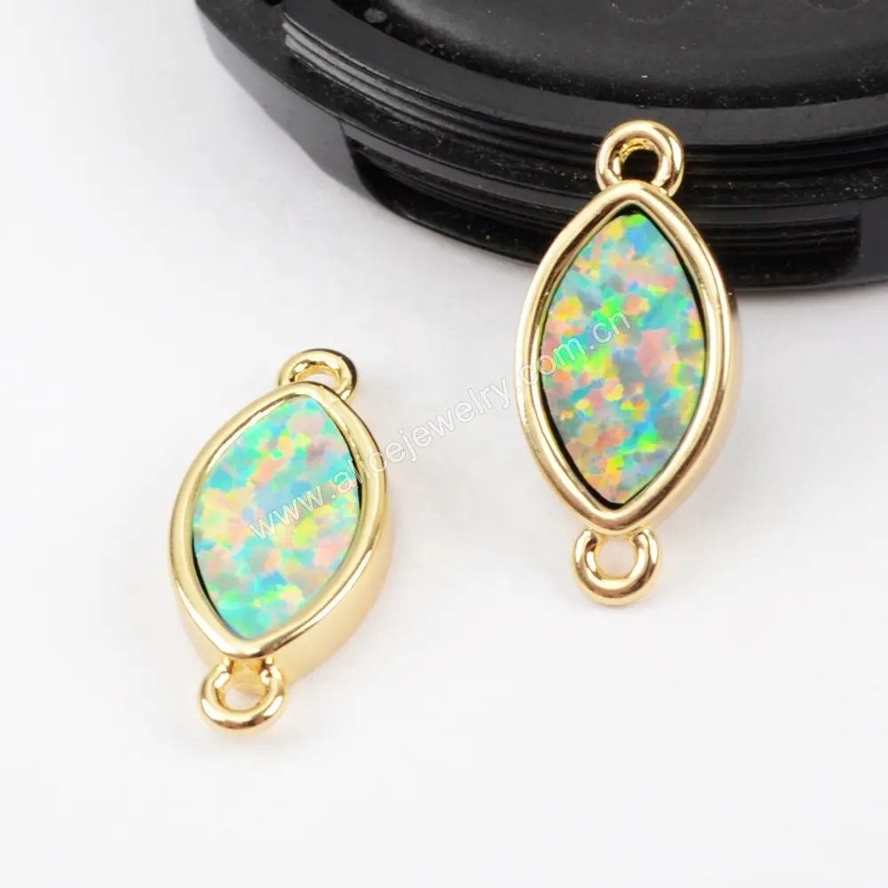 ZG0273 DIY Marquise Gold Plated Bezel White Opal Connector Charms, Opal Jewelry Pendant for sale