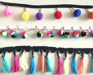 2021 Bóng Ren may ren Đầm biên giới tua rua đầy màu sắc Pom Pom <span class=keywords><strong>TRIM</strong></span> - Product Image 1