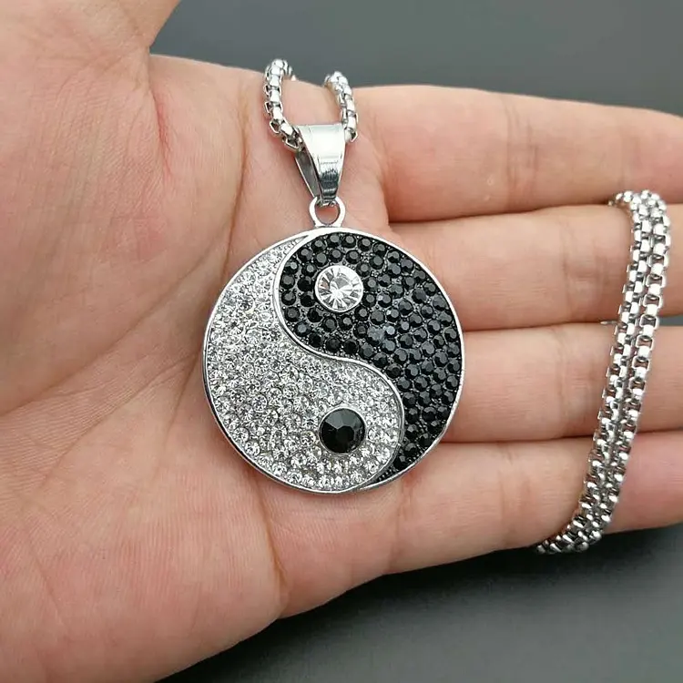 Schwarz-Weiß-Kristall Strass Schmuck Schmuck Anhänger Philosophie Taoist Taichi chinesischen Symbol Yin Yang Halskette