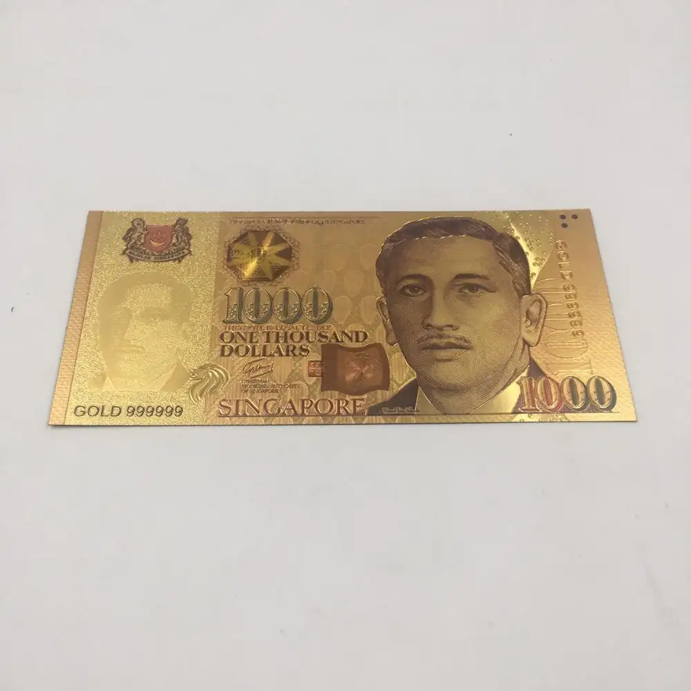 Decorative Colorful Gold Banknote Metal Crafts Unique Gifts Singapore 1000 Dollar World Paper Money for Home Decor