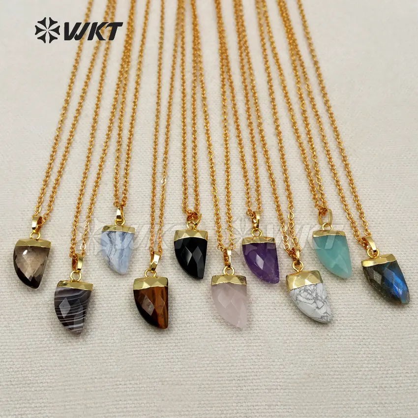 WT-N1090 WKT Grosir Jimat Kecil 24K Asli Batu Akik Berlapis Emas dan Perak Multi Batu Akik Kalung Liontin Klakson Emas Mawar