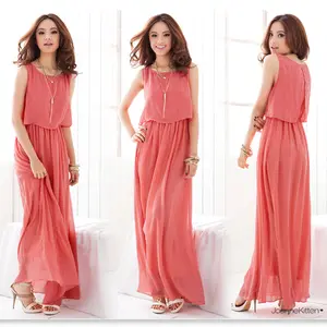 Fabrikant Goedkope Mouwloze Lange Jurk Vrouwen Zomer Bohemian Chiffon Maxi Jurk