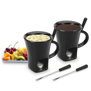 Elegante tazza da fonduta in ceramica nera con scaldino per formaggio e cioccolato con forchette - Product Image 2
