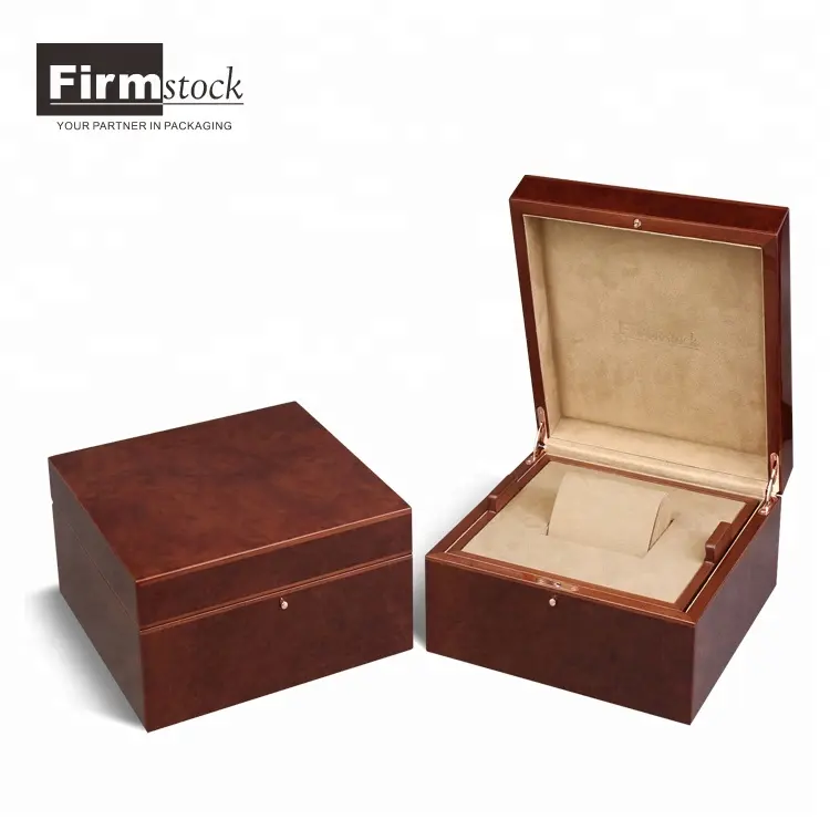 Fine wooden burl watch box with high quality metal anti-tarnish velvet for watch packing gift box